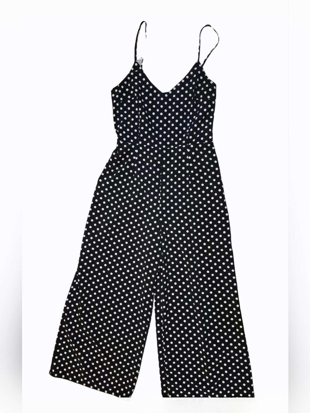 Mirrou Black & White Polka Dot Jumpsuit Wide Leg Strappy Size 10 EUC